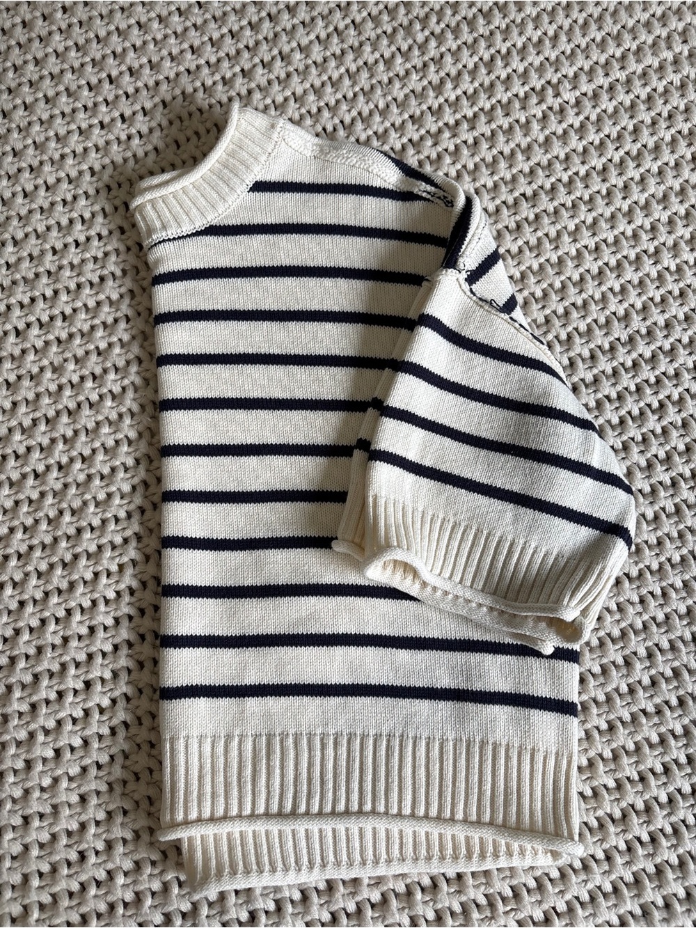 J.O.A. Cream and Navy Striped Crewneck Sweater